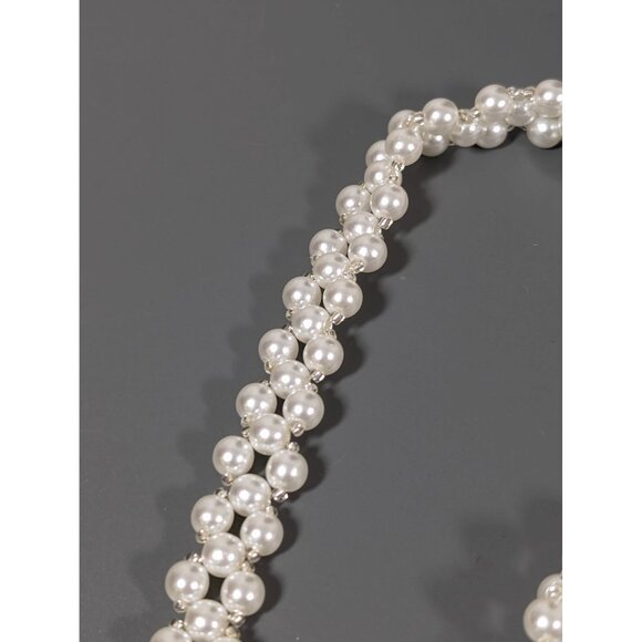 Retro White Faux Pearl Woven Bead Long Layering Necklace 37" - Picture 4 of 7